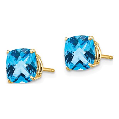 14K Yellow Gold 7mm Cushion Swiss Blue Topaz Stud Earrings – view 2