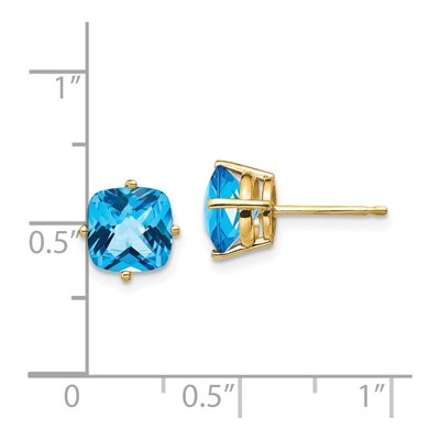 14K Yellow Gold 7mm Cushion Swiss Blue Topaz Stud Earrings – view 4