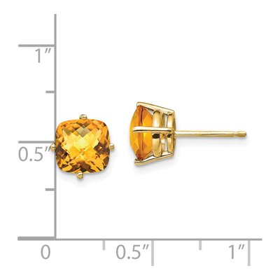14K Yellow Gold 7mm Citrine Cushion Checkerboard Stud Earrings – view 4