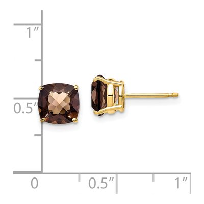 14K Yellow Gold 7mm Cushion Smoky Quartz Checkerboard Stud Earrings – view 4
