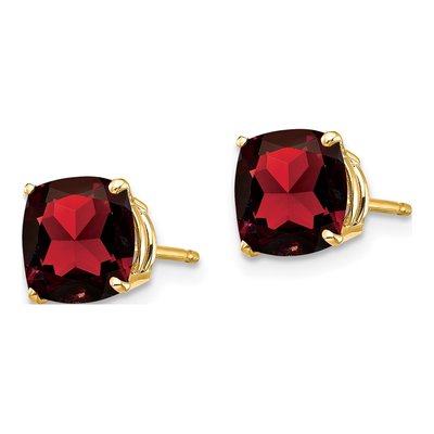 14K Yellow Gold 7mm Garnet Cushion Checkerboard Stud Earrings – view 2