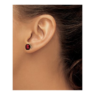 14K Yellow Gold 7mm Garnet Cushion Checkerboard Stud Earrings – view 3