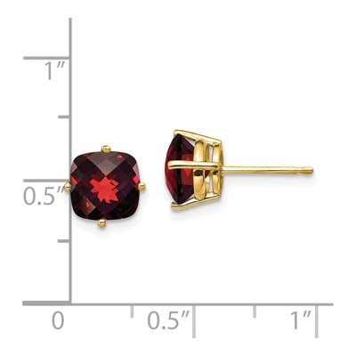 14K Yellow Gold 7mm Garnet Cushion Checkerboard Stud Earrings – view 4