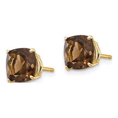 14K Yellow Gold Smoky Quartz Cushion Post Earrings – view 3