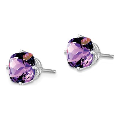 14K White Gold 7mm Cushion Amethyst Checkerboard Stud Earrings – view 2