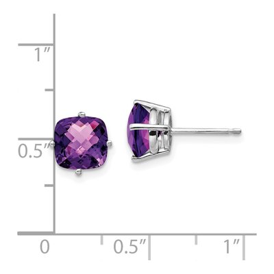 14K White Gold 7mm Cushion Amethyst Checkerboard Stud Earrings – view 4