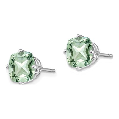 14K White Gold 7mm Green Quartz Cushion Stud Earrings – view 2
