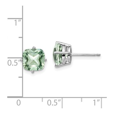 14K White Gold 7mm Green Quartz Cushion Stud Earrings – view 4