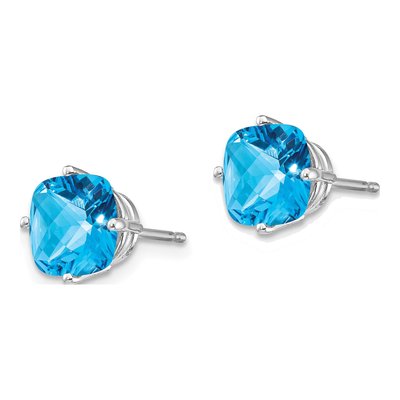 14K White Gold 7mm Swiss Blue Topaz Cushion Stud Earrings – view 2