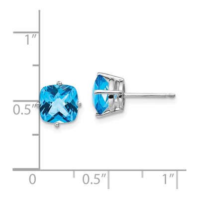 14K White Gold 7mm Swiss Blue Topaz Cushion Stud Earrings – view 4