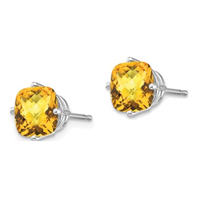 14K White Gold 7mm Citrine Cushion Stud Earrings – view 2