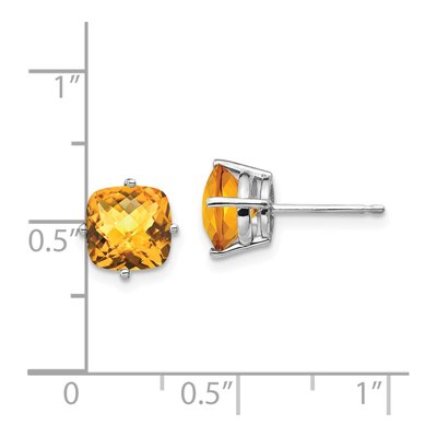 14K White Gold 7mm Citrine Cushion Stud Earrings – view 4