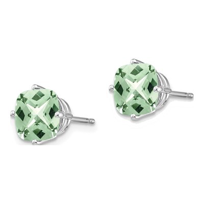 14K White Gold 7mm Cushion Green Quartz Checkerboard Stud Earrings – view 2