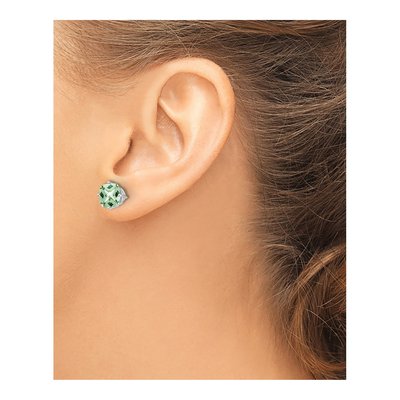 14K White Gold 7mm Cushion Green Quartz Checkerboard Stud Earrings – view 3