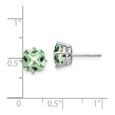 14K White Gold 7mm Cushion Green Quartz Checkerboard Stud Earrings – view 4