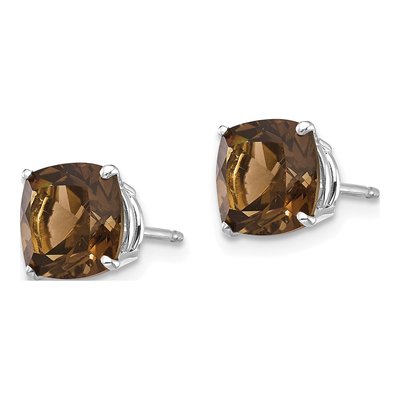 14K White Gold 7mm Cushion Smoky Quartz Checkerboard Stud Earrings – view 2