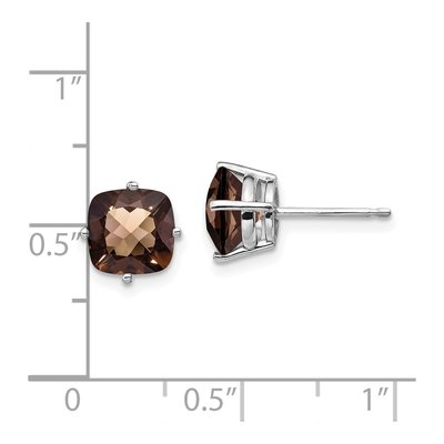 14K White Gold 7mm Cushion Smoky Quartz Checkerboard Stud Earrings – view 4