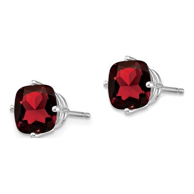 14K White Gold 7mm Garnet Cushion Checkerboard Stud Earrings – view 2