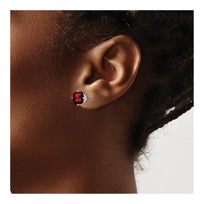 14K White Gold 7mm Garnet Cushion Checkerboard Stud Earrings – view 3