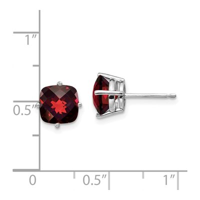14K White Gold 7mm Garnet Cushion Checkerboard Stud Earrings – view 4