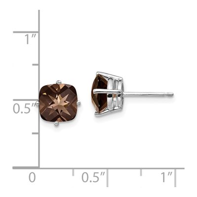 14K White Gold 7mm Smoky Quartz Cushion Stud Earrings – view 5