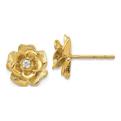 14K Yellow Gold 1/15 ct tw 2mm Round Diamond Flower Stud Earrings