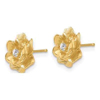 14K Yellow Gold 1/15 ct tw 2mm Round Lab-Grown Diamond Flower Stud Earrings – view 3