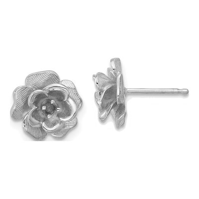 14K White Gold Flower Earring Mounting