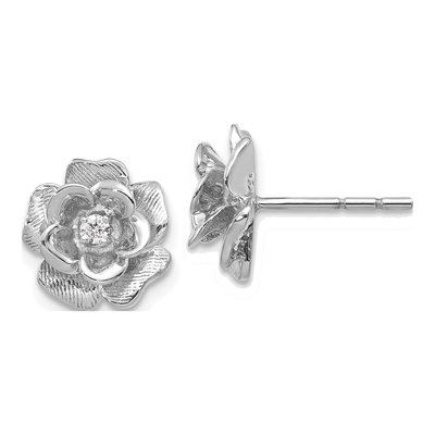 14K White Gold 1/15 ct tw 2mm Round Diamond Flower Stud Earrings