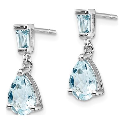 14K White Gold Aquamarine Pear Baguette Dangle Earrings – view 3