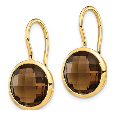 14K Yellow Gold Smoky Quartz Checkerboard Dangle Earrings – view 3