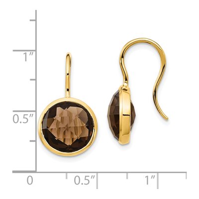14K Yellow Gold Smoky Quartz Checkerboard Dangle Earrings – view 5