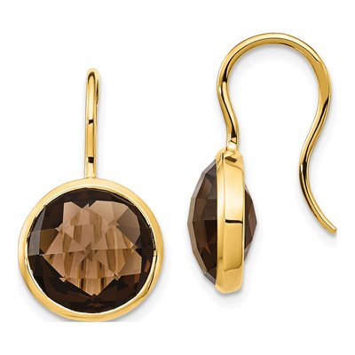 14K Yellow Gold Smoky Quartz Checkerboard Dangle Earrings