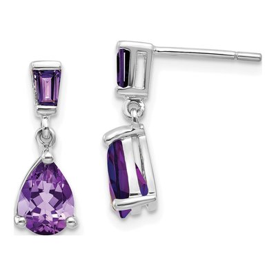14K White Gold Amethyst Dangle Earrings