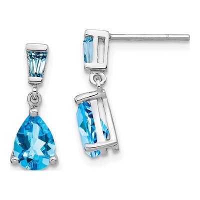 14K White Gold Swiss Blue Topaz Dangle Earrings