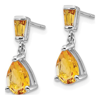 14K White Gold Citrine Pear Baguette Dangle Earrings – view 2