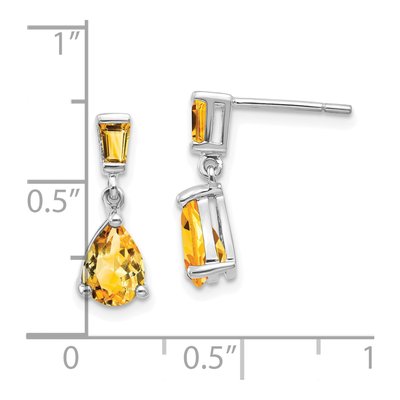 14K White Gold Citrine Pear Baguette Dangle Earrings – view 4