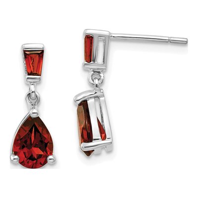14K White Gold Garnet Dangle Earrings