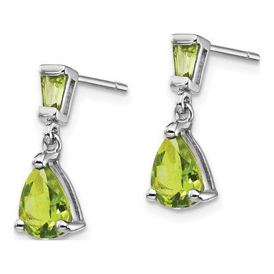 14K White Gold Peridot Pear Baguette Dangle Earrings – view 2