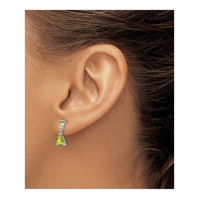 14K White Gold Peridot Pear Baguette Dangle Earrings – view 3