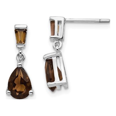 14K White Gold Smoky Quartz Dangle Earrings