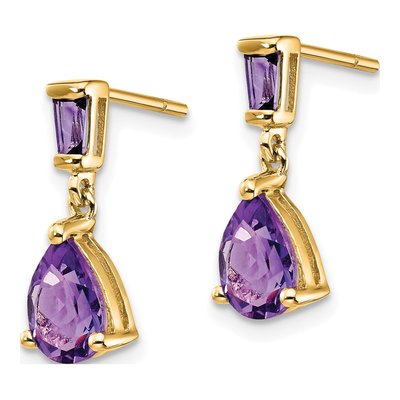 14K Yellow Gold Amethyst Pear Baguette Dangle Earrings – view 2