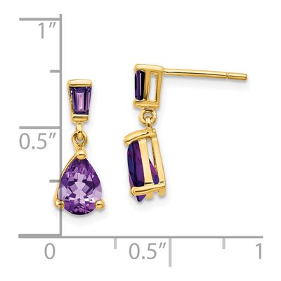 14K Yellow Gold Amethyst Pear Baguette Dangle Earrings – view 4