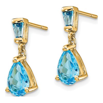 14K Yellow Gold Swiss Blue Topaz Dangle Earrings – view 2