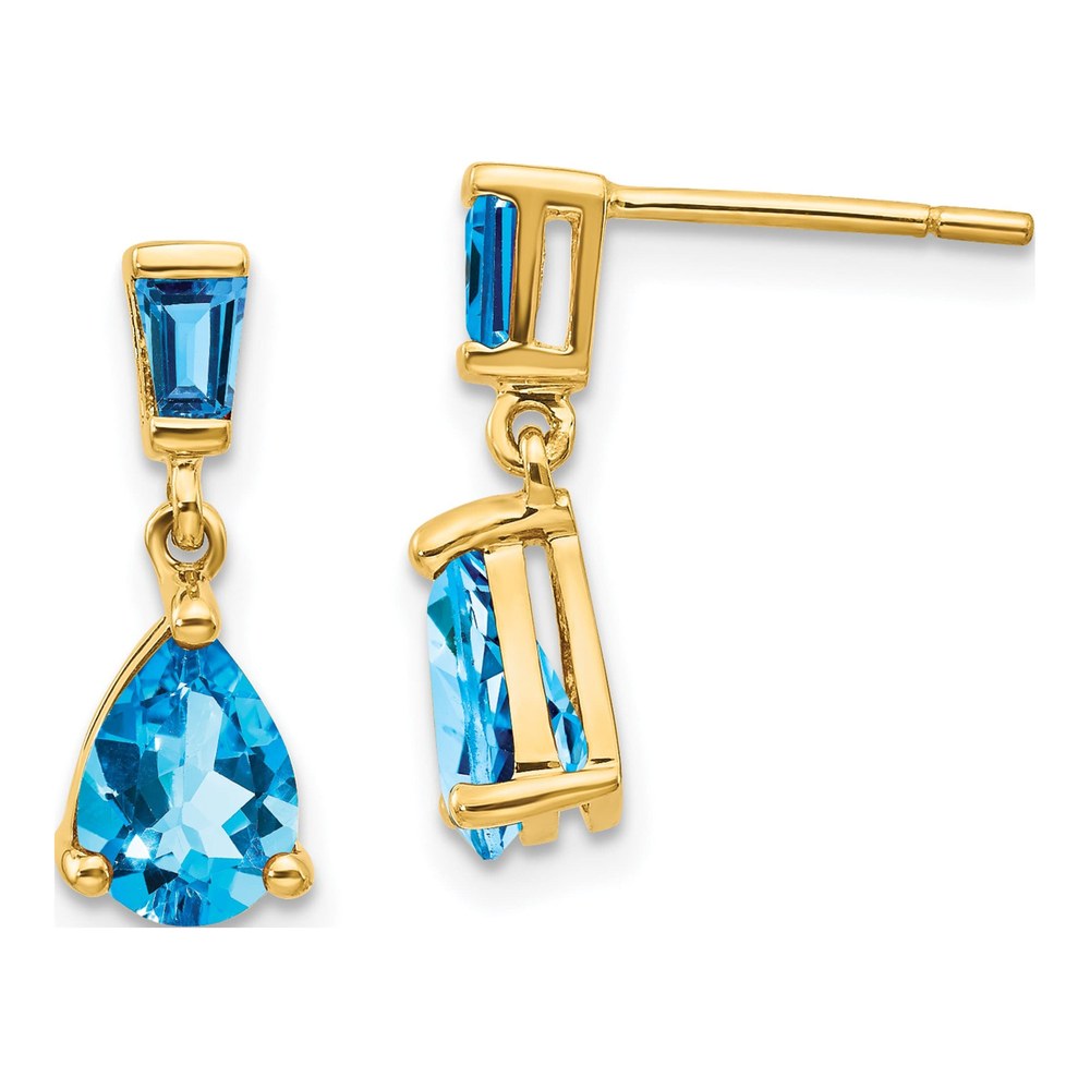 14K Yellow Gold Swiss Blue Topaz Dangle Earrings