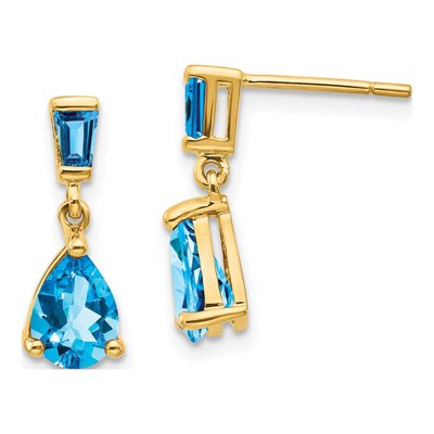 14K Yellow Gold Swiss Blue Topaz Dangle Earrings