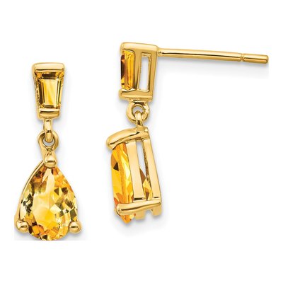 14K Yellow Gold Citrine Dangle Earrings