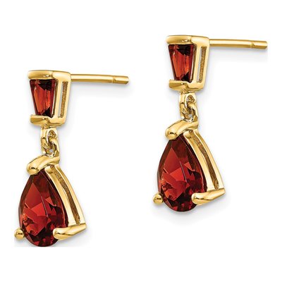 14K Yellow Gold Garnet Pear Baguette Dangle Earrings – view 2