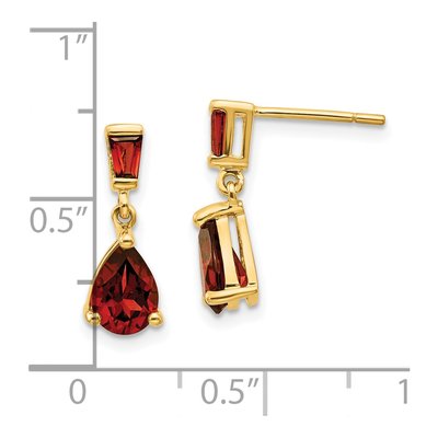 14K Yellow Gold Garnet Pear Baguette Dangle Earrings – view 4