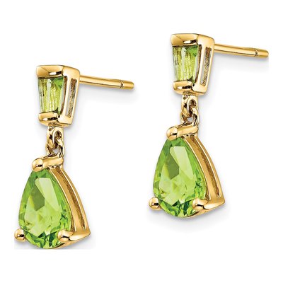 14K Yellow Gold Peridot Pear Baguette Dangle Earrings – view 2